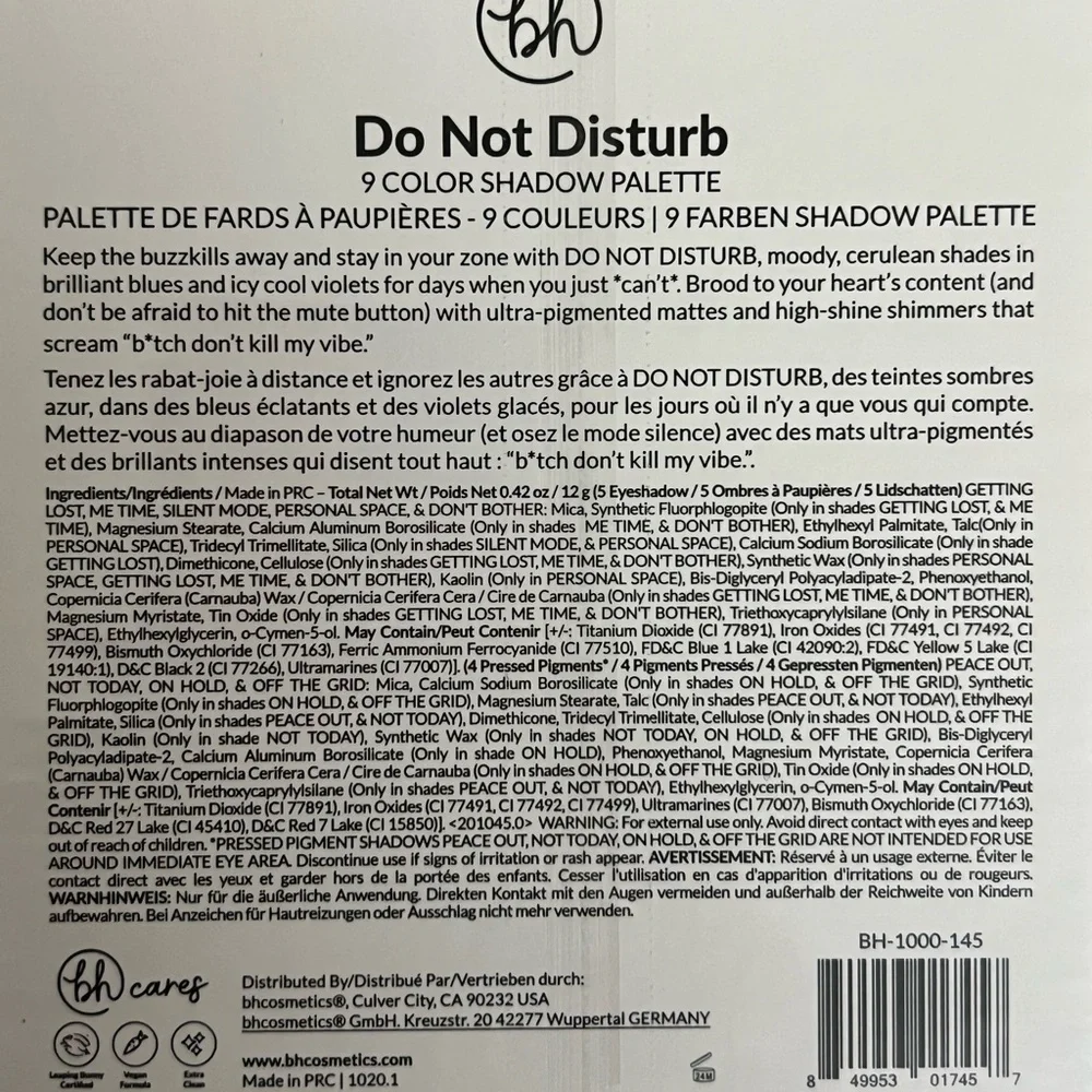 BH DO NOT DISTURB 9 COLOR SHADOW PALETTE - Picture 3 of 3